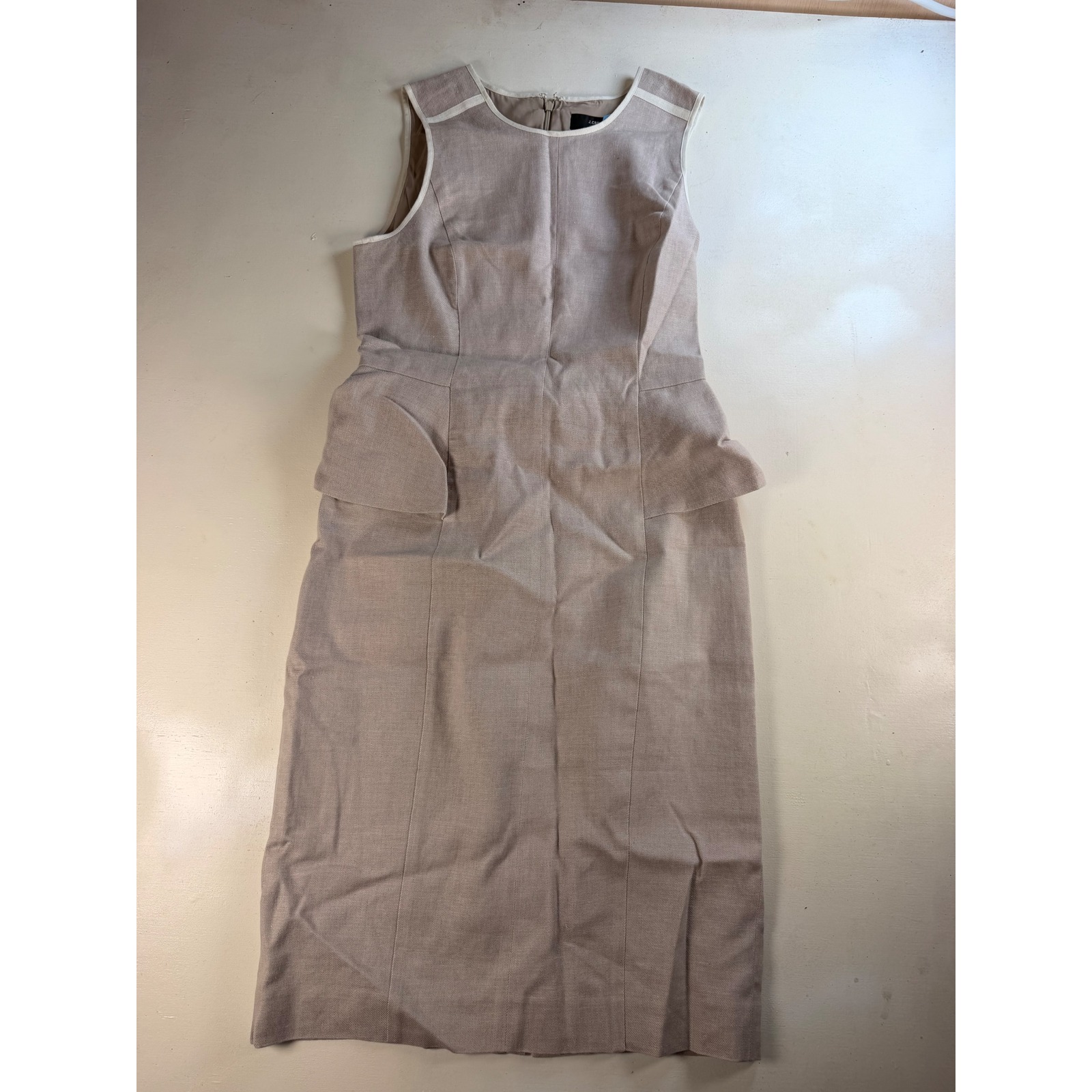 J.Crew Sheath Dress Women 2 Tan Excellent Peplum Waist Sleeveless Professional